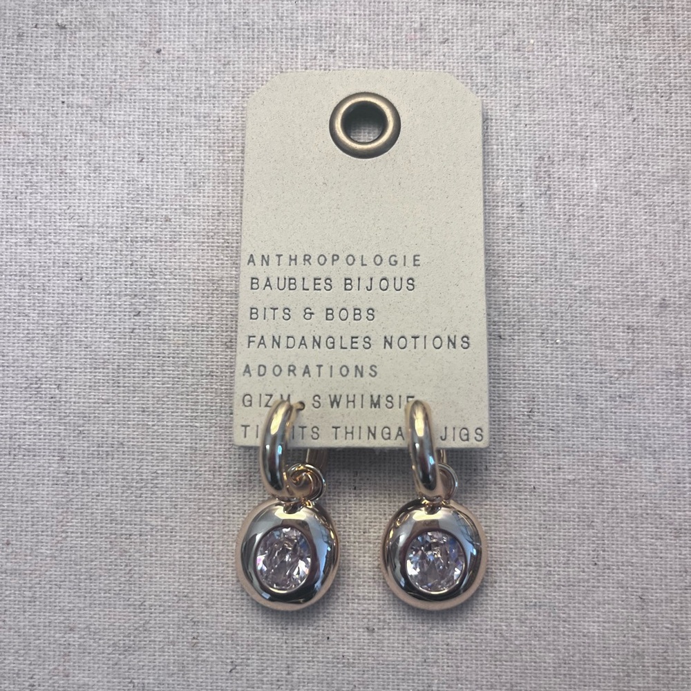 Crystal Bezel Charm Huggie Hoop Earrings - Picture 2 of 6